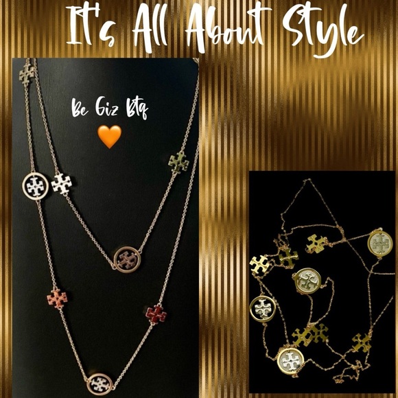 🆕Authentic Tory Burch Miller Long Chain NecklaceTory Logo in Gold and Silver